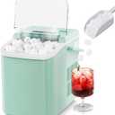 Sweetcrispy Countertop Ice Maker with Scoop, Basket and Handle, 9 Ice Cubes Machine Ready in 6 Mins, 26.5lbs in 24Hrs, 2 Sizes for Home Kitchen Office Bar Party, Elegant Green