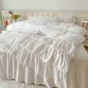 IHOUSTRIY Ruffle Duvet Cover Queen Size,100% Washed Microfiber 3pcs Bedding Duvet Cover Set, Shabby Chic Farmhouse Duvet Cover and Pillow Shams, Zipper Closure & Corner Ties, Easy Care, White - Queen