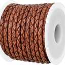 GENIQUE Real/Genuine Round Braided Leather Cord String Rope Folded, Leather Rope for Crafts, Jewelry Making, Necklace, Bracelets (5 Metres) (3mm, Saddle Brown Distressed)