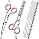 FAIGEO Dog Grooming Kit with Safety Round Tips Stainless Steel Professional Dog Shears Set - Thinning, Curved Scissors and Comb for Cat Pet