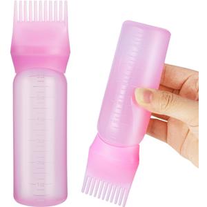 Pimoys Root Comb Applicator Bottle 6 Ounce, Oil Applicator for Hair Dye, Hair Oiling Bottle Brush with Graduated Scale, Pink