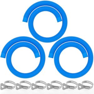Poolvio 1.5" x 59" Above Ground Pool Hoses, 3-Pack, Blue- Heavy Duty UV Resistant Leak-Proof Replacement Hoses with 6 Metal Thumb Clamps, Perfectly Fits Intex Filter Pumps & Pool Surface Skimmers