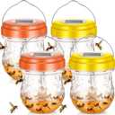 4 Pack Solar Wasp Traps Outdoor Hanging - Carpenter Bee Traps for Hornets Yellow Jackets Mud Daubers, Wasps Deterrent Trap with LED Light for Outside, Orchard, Garden, Patio, Courtyard, Farm