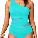 Aqua Eve Women Mesh One Piece Swimsuit - Tummy Control One Shoulder Bathing Suit Cut Out Swimwear 2026 (Medium)