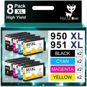 Miss Deer 950 951 XL Combo Pack,Compatible Replacement for HP 950 951XL,Work with Officejet Pro 8610 8600 8620 8630 8640 8100 8615 251dw 271dw 276dw,8 Pack