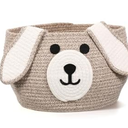Zopeal Dog Woven Basket Cute Woven Cotton Rope Puppy Animal Storage Basket for Laundry Toy Gift(Brown, White, 13 x 8 Inch)