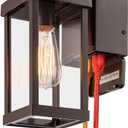 mirrea 11" Classic Outdoor Wall Sconce with Built-in GFCI Outlet 1 Light in Rectangular Metal Frame and Clear Glass Shade Waterproof Porch Light Patio Light (Oil Rubbed Bronze)