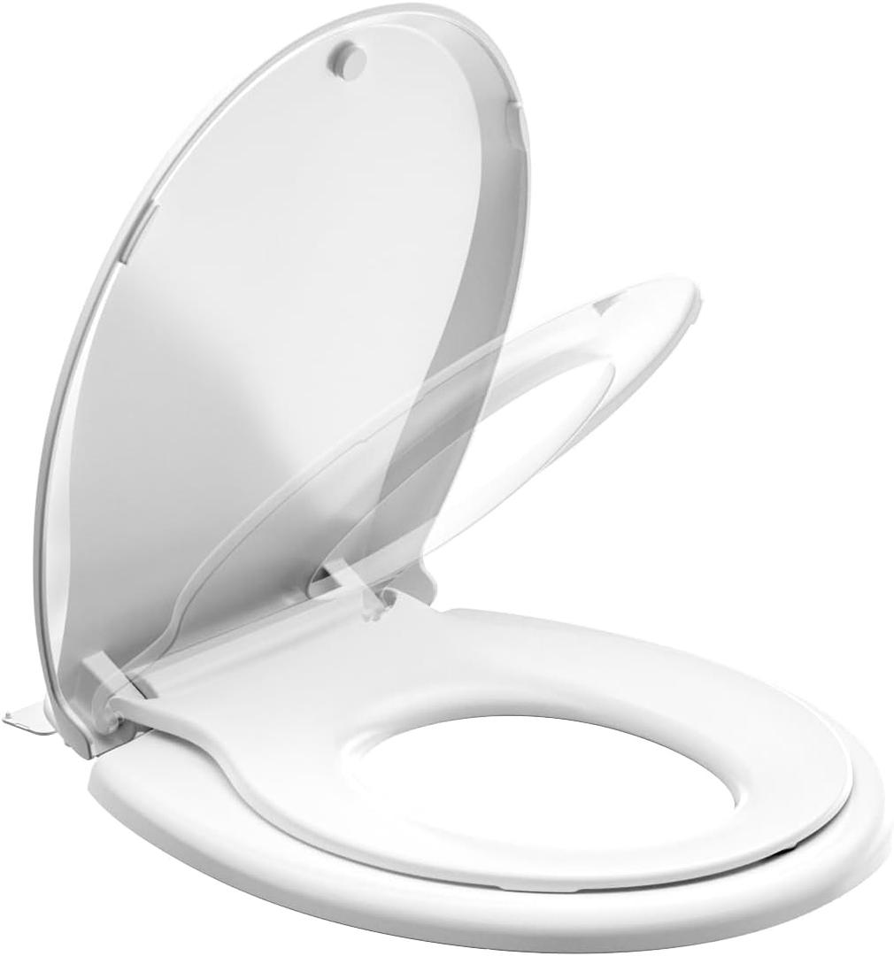 JINGZE Round Toddler Toilet Seat Adult/Child,Built-In Potty Training Seat, Soft Quiet Close Non-Slip Seat, Easy to Install & Clean,Magnetic Kids Seat and Cover,White