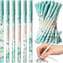 48 Pcs Eucalyptus Leaf Baby Shower Ballpoint Pens Black Ink Bulk for Greenery Baby Shower Party Supplies Guests Gifts School Supply Table Decorations, 6 Styles