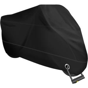 XYZCTEM Motorcycle Cover -Waterproof Outdoor Storage Bag, Made of Heavy Duty Material, Fits up to 108" All Motors(Black& Lockholes& Professional Windproof Strap)
