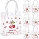 Kolldenn 24 Pcs Cherry Clear Plastic PVC Gift Bags with Handles Cherry Party Favor 5.9 x 2.8 x 6.3 Inches Shopping Handbags Candy Themed Goodie Holder Party Supplies Birthday Treat