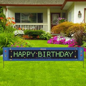Large Video Game Happy Birthday Banner Videogame Baby Shower Party Decorations Level up Gaming Themed Birthday Outdoor Indoor Yard Lawn Garden Decoration 9.8 x 1.6 ft