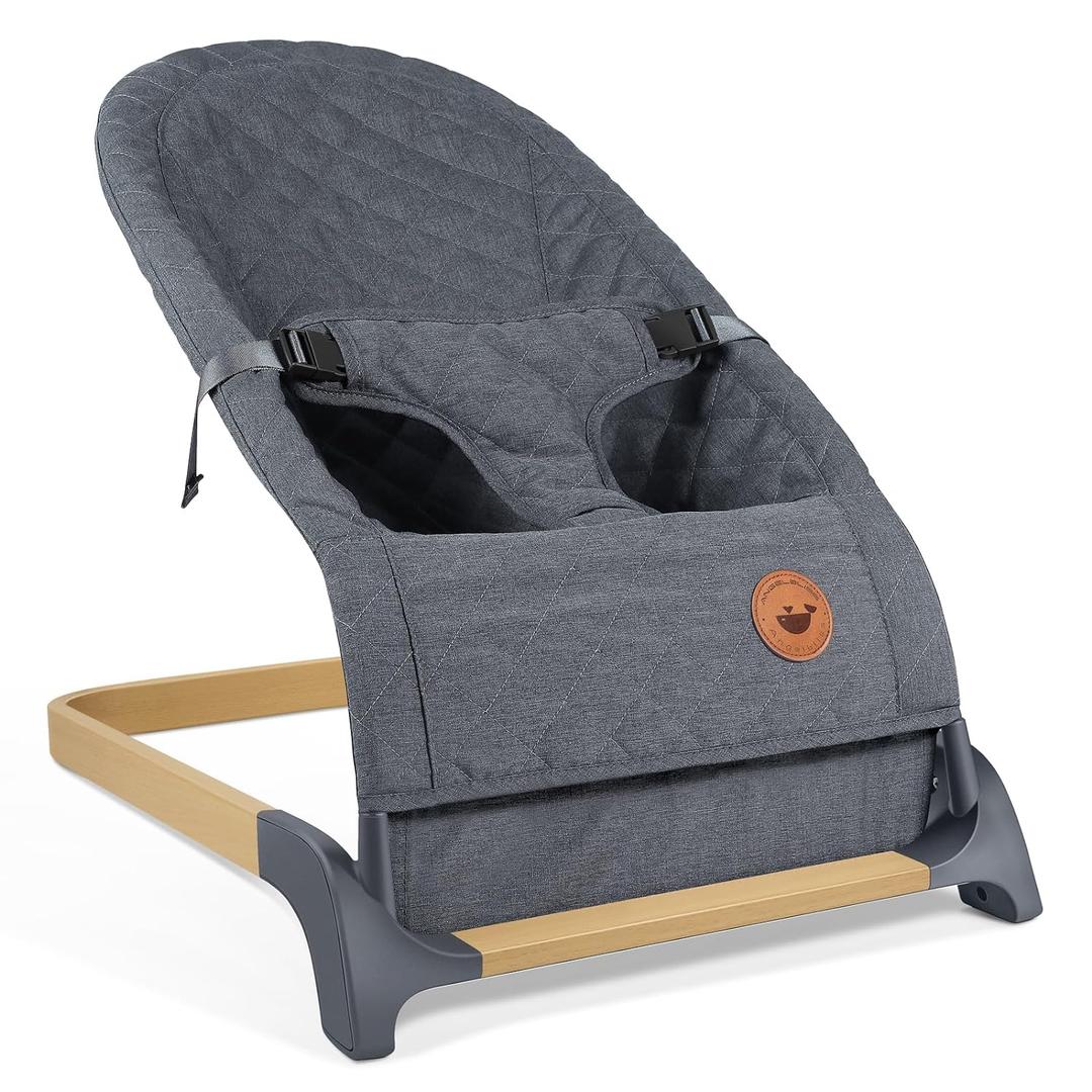 ANGELBLISS Baby Bouncer, Portable Bouncer Seat for Babies, Infants Bouncy Seat with Wood Grain Base, Natural Vibrations (Grey) ANGELBLISS Baby Bouncer, Portable Bouncer Seat for Babies, Infants Bouncy Seat with Wood Grain Base, Natural Vibrations (Grey)