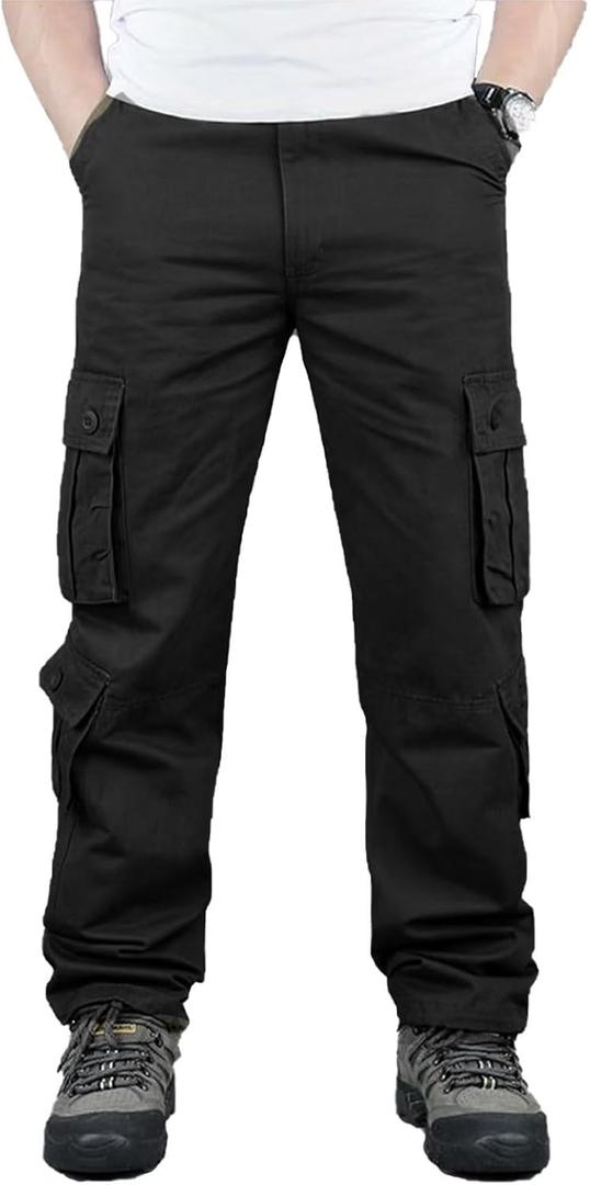 BAYAMO Mens Cargo Pants Camo Military Fatigue Pant Camouflage Hunting Combat Work Casual Pants Multi Pocket (32, Black)