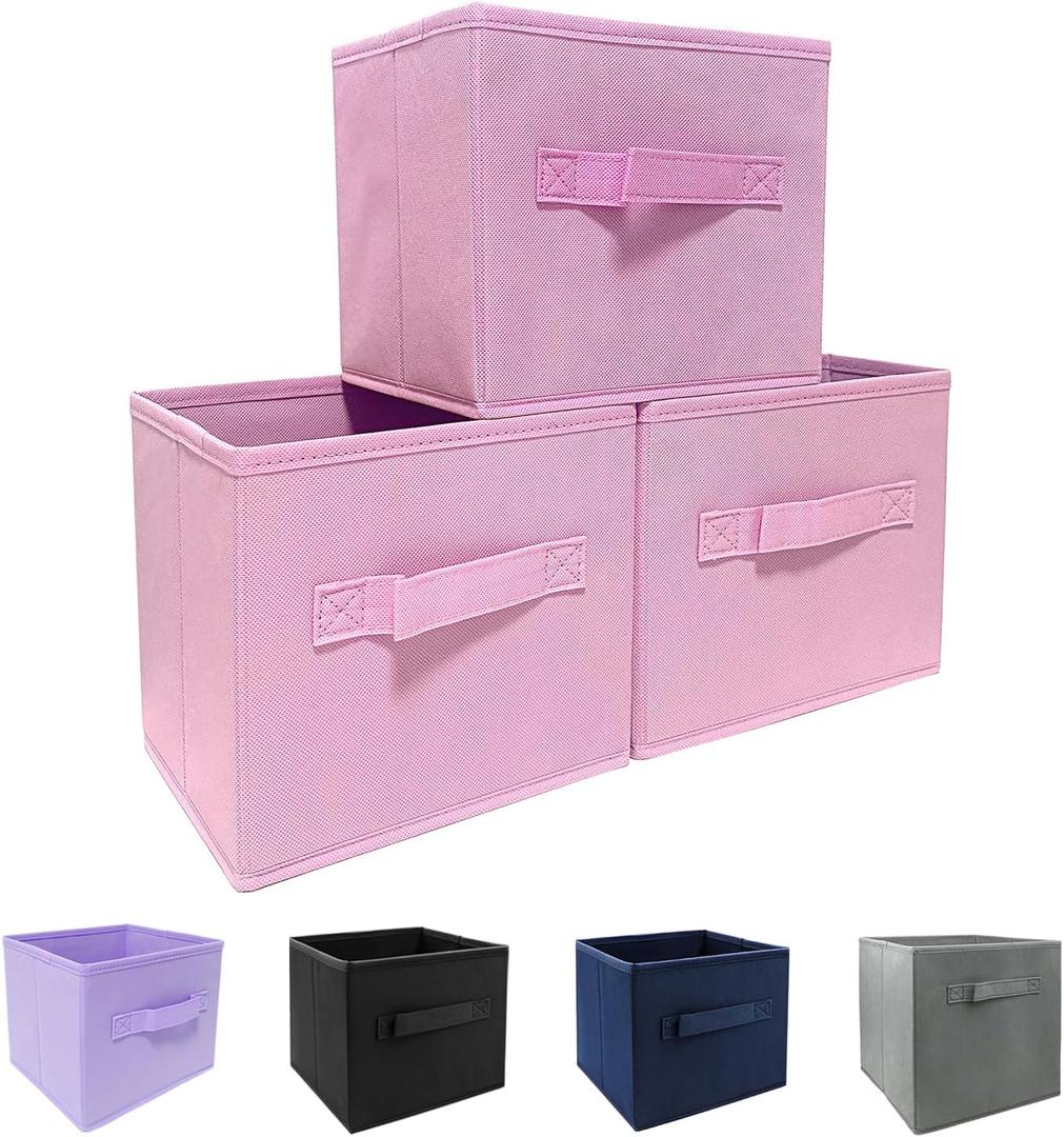 Storage bins collapsible storage bins,cube storage organizer Pack of 3 10.5 * 10.5 * 11 inch,For home and office Collapsible Closet Shelf Organizers, Drawer Organizers(Pink)
