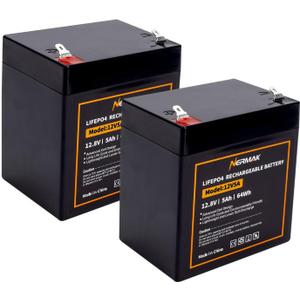 NERMAK 12V 5Ah LiFePO4 Deep Cycle Battery 2 Pack, 2000+ Cycles Lithium Iron Phosphate Rechargeable Battery for Solar Power,Lighting, Power Wheels, Fish Finder and More, Built-in 6A BMS