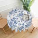 Blue Floral Tablecloth 70 Inch Round Blue and White Chinoiserie Flower Table Cloth Spring Decorations Polyester Stain Resistance Blue Round Table Cover for Party Picnic Kitchen Decor Outdoor