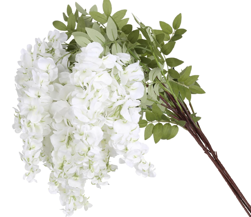 White Artificial Wisteria Hanging Flowers Fake Wisteria Flowers for Floor Vases Silk Flowers for Wedding Arch Ceremony Window Box Home Garden Backdrop Decoration (White)