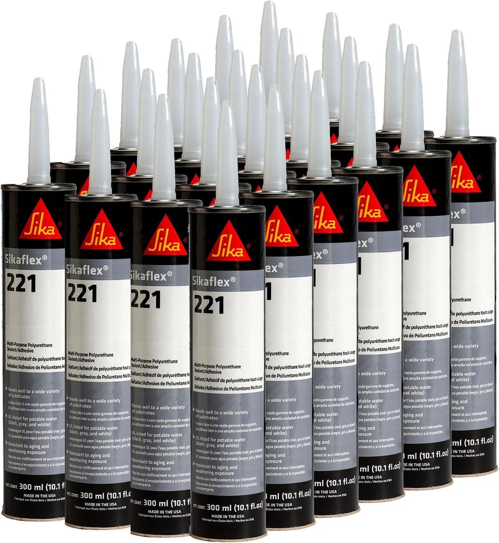 Sika Sikaflex-221 - Aluminum Gray - Multi-Purpose Polyurethane sealant/Adhesive - Creates Permanent Elastic Seal - Sandable/paintable - Non-Corrosive - 10.1 fl. Oz (Pack of 24)