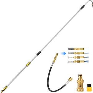 2-IN-1 20FT Reach Gutter Cleaning Tools, 12FT Telescoping Gutter Cleaning Tool with Bendable Wand & Curved Wand, 360° Rotating Nozzle, Adjustable Spray Patterns, Hose Attachment for Garden, Car Wash