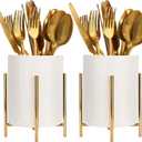 2 Set Silverware Caddy for Countertop,Sturdy Ceramic and Sturdy Metal Frame,Buffet Tableware, Party Table Decorations