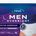 TENA MEN Protective Incontinence Underwear for Men, Overnight Max Absorbency, White, XXL, 12 Pieces, Pack of 4