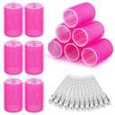 Hair Curlers Rollers, 12Pcs Hair Rollers Hair Curlers Self Grip Holding Rollers with 12 Pcs Hair Clips for Long Medium Short Thick Fine Thin Hair Bangs Volume (1 Count (Pack of 24), Pink)