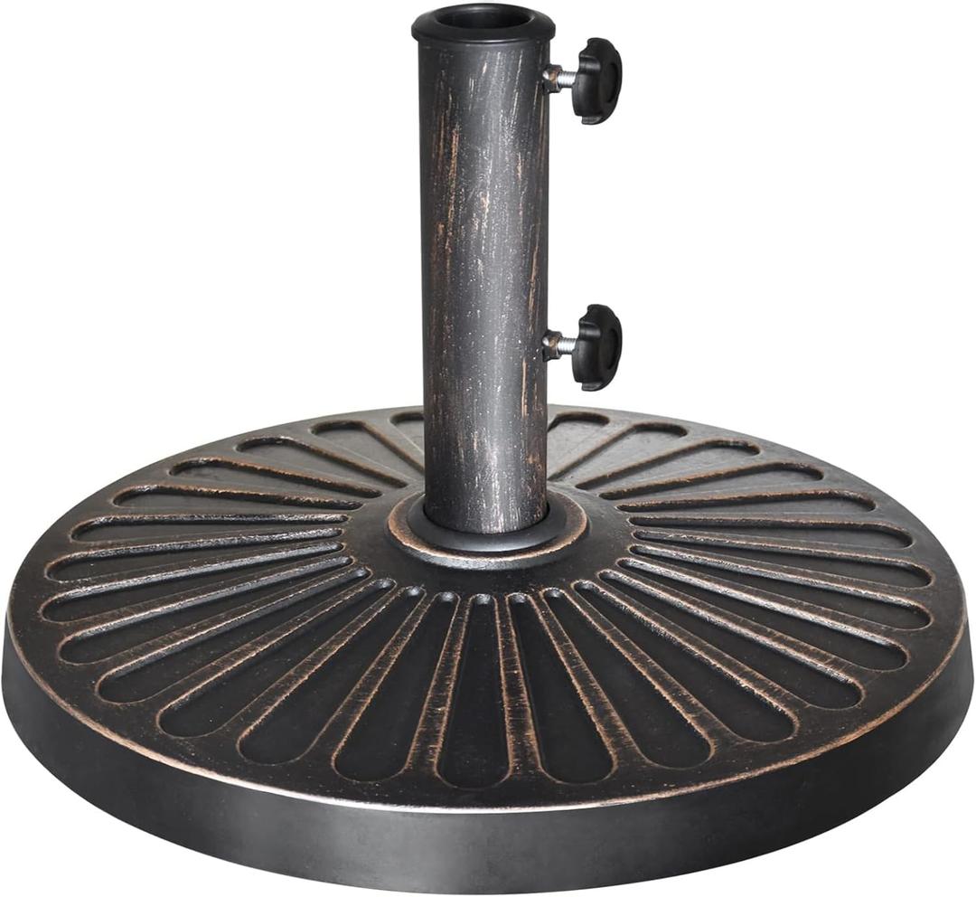 EliteShade USA 18" Patio Umbrella Base Stand, 30LBS Heavy Duty Cast Resin Rust-Free Outdoor Umbrella Holder with 2 Adjustable Knobs for Backyard, Deck, Lawn, Poolside Fits 1.5"-1.9" Poles, Bronze, φ18''x10.04''H