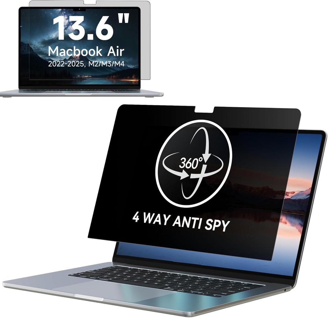IPROKKO 360 Privacy Screen Macbook Air 13.6/13 Inch (2022-2025, M2, M3, M4),Matte Anti Glare Blue Light 13.6" Mac Scratch Resistant Laptop Screen Protector Filter