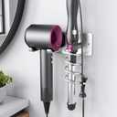 Tindbea Hair Dryer Holder + Curling Iron Holder,Blow Dryer Holder Wall Mount, Bathroom Hair Tool Organizer Rack for Universal Dryer Silver Color