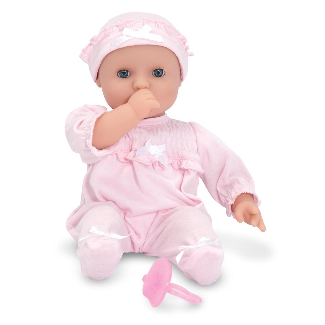 Melissa & Doug Mine to Love Jenna 12" Baby Doll with Moving Eyes, Thumb & Pacifier Sucking Action, Doll Clothes & Accessories, Toddler Toys for Girls & Boys Ages 18 Mo+