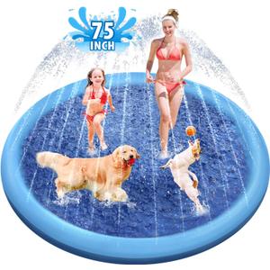 Raxurt Dog Splash Pad, 75in Anti-Slip Dog Pool Splash Pad for Dogs Kids 0.55mm Thickened Durable Bath Pool Pet Summer Outdoor Water Toys Backyard Fountain Play Mat, Blue DP-01