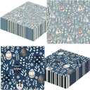 100Pcs Bunny Paper Napkins Easter Disposable Napkins Blue White Rabbit Cocktail Napkin for Decoupage Easter Birthday Party Tableware Supplies Decor, 6.5 x 6.5 Inch