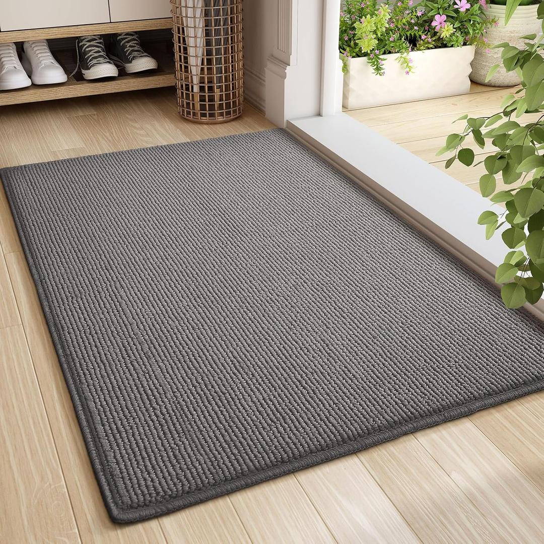 Color&Geometry Front Door Mat Indoor Entrance, 19.5"x35.5" Standard-Sized Inside Doormat for Entryway Non Slip, Dirt Trapper Absorbent Entry Rug Washable, Grey (Rolled-up NO Creases)