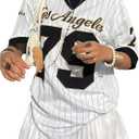 Verdusa Women's Jersey Shirts for Women Y2k Oversized Plus T Shirt Striped Number Graphic Tees Streetwear Tops (3X-Large Plus, Black and White)