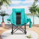 Unisakey Oversized Rocking Camping Chair with Headrest & Cup Holder - 300lbs Capacity, 600D Oxford Fabric, Easy Fold Portable Outdoor Rocker Chair for Camping, Backyard, Beach, Blackgreen