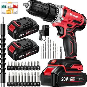 20V Cordless Drill Set,Electric Power Drill Cordless,Power Drill Drivers,Electric Screwdriver - 2.0Ah Batteries, 30Nm21+1 Torque,2 Speed,34pcs Acessories,Built-in LED,Kit for Home,Red
