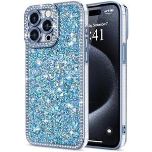 Lafunda for iPhone 15 Pro Max Case Glitter, Luxury Shiny Bling Sparkly Bumper Cover with Crystal Diamonds for Women Girls Soft Slim Shockproof Protective Phone Case for iPhone 15 Pro Max 6.7", Blue