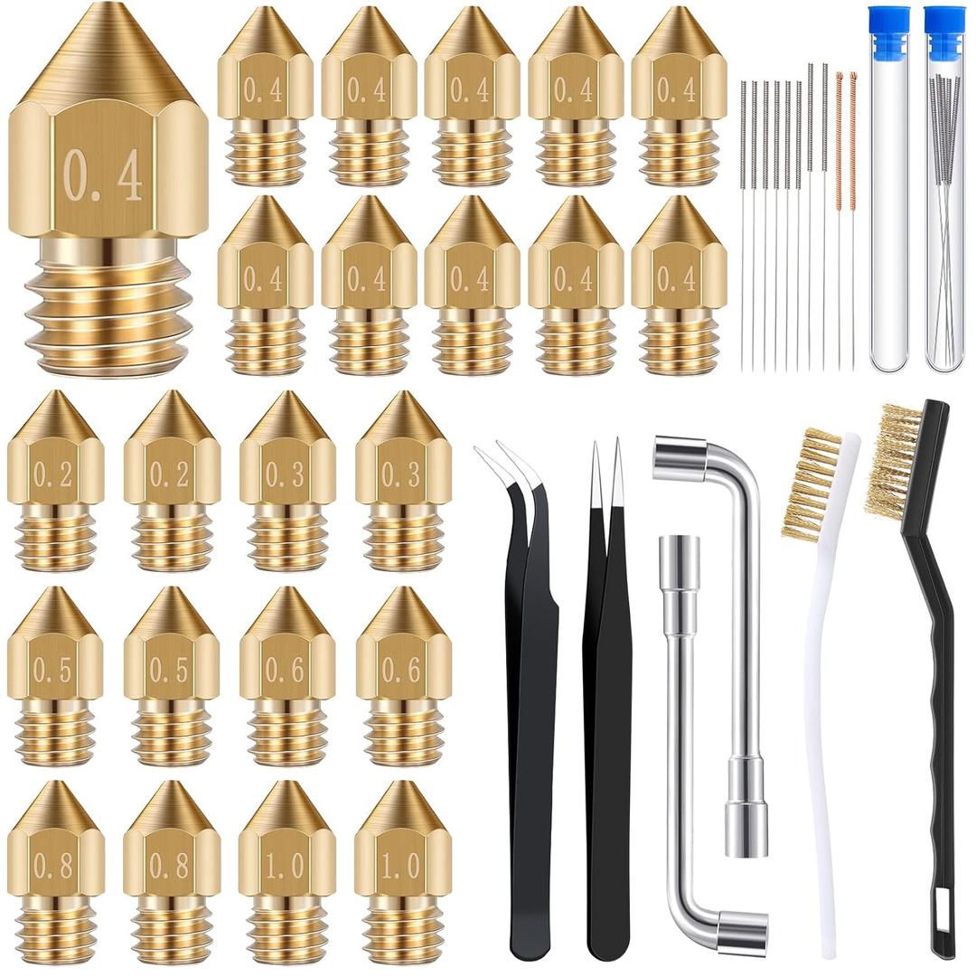 Leifide 50 Pieces 3D Printer Nozzle Cleaning Kit Includes 19 Pcs Stainless Steel Needles Cleaner Tools and 23 Pcs MK8 Nozzles Multiple Sizes Compatible with Makerbot Creality CR-10 Ender 3 5