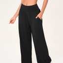BAMBOO COOL Womens Wide Leg Yoga Pajama Pants Palazzo Casual Loose High Waisted Flowy Bottoms with Pockets Lounge Sweatpants (Black, XXL)