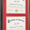 Double Diploma Frame 14x20, Display Two 8.5x11 Degree, Certificates, Documents, Tempered Glass with Acid-Free Red over Gold Mat, Dual Diploma Frame for Graduation, Mahogany with Gold Trim