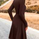 PRETTYGARDEN Women's Fall Short Dress Ribbed Knit Crewneck Long Sleeve A Line Flowy Casual Elegant Going Out Winter Dresses (Brown, S)