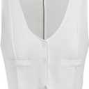 SweatyRocks Women's Solid Button Front Crop Waistcoat V Neck Sleeveless Blazers (Medium, White)
