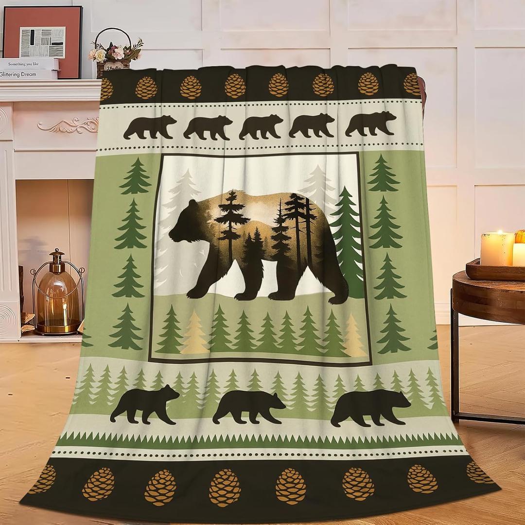 Bear Blanket Rustic Cabin Bear Throw Blanket Gifts for Men Women Wild Animal Fleece Fuzzy Soft Cozy Flannel Rustic Cabin Country Plush Warm Bedding Stuff for Sofa Bed Couch 40 x 50 Inch