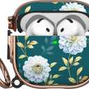 Maxjoy for AirPods 4 Case with Lock, Cute AirPods 4 Case Lock Protective Hard AirPod 4 Generation Cover for Women Girly with Keychain Clip for AirPod 4th Generation Cover 2024, Floral (Green + White)