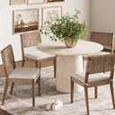 Beacon Boho Dining Chair Set of 4, Boucle Dining Chair with Seagrass Accent and Solid Wood Legs, Cream Boucle/Light Brown