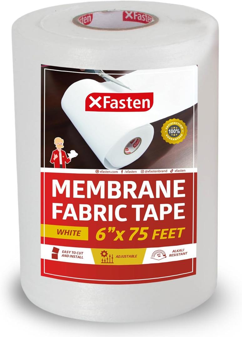 XFasten Waterproofing Membrane Sheet, 6 x 75 Ft Shower Waterproofing Membrane Tape for Underlayment Tile, EPDM Underlayment, Cement Board Tape (White)