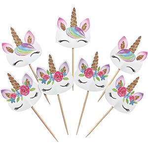 yeencheer 48pcs Rainbow Unicorn Cupcake Toppers Picks Double-Sided Paper Unicorn Cake Toppers for Birthday Party Dessert Decoration