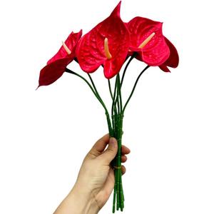Rikyo 8pcs 13inch Red Artificial Anthurium Lily Flowers Permanent for Home Decor Bouquet Home Bridal Wedding Festival Party,Crafts,Store Decor Arrangements Flower Bouquet Accessories
