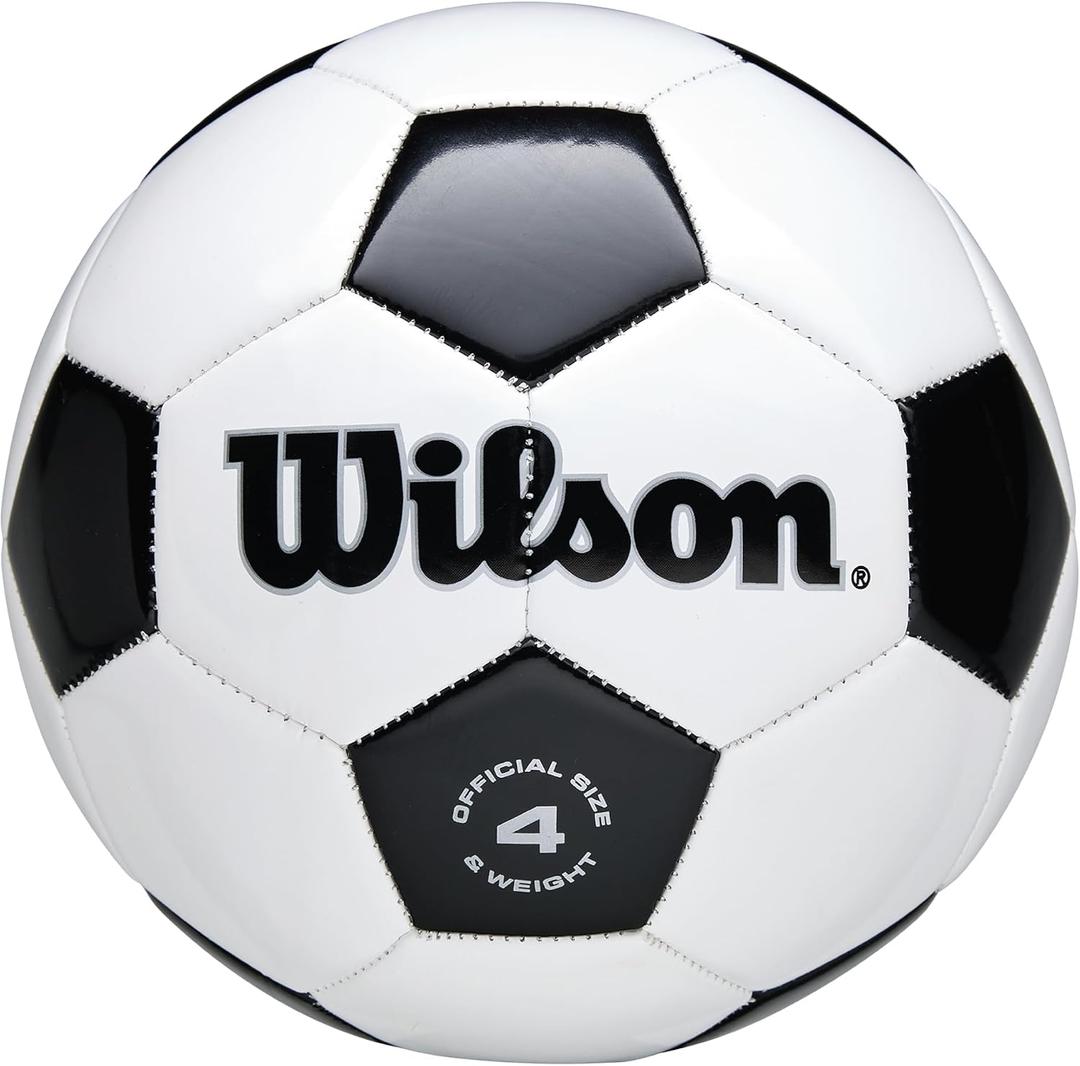 WILSON Traditional Soccer Ball - Size 4, Black/ White